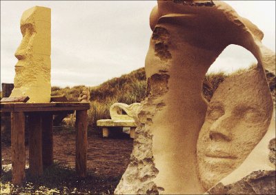 Stone sculptures in the sand
