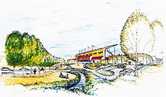 An artist’s sketch of St Albans Creek after the English Park redevelopment