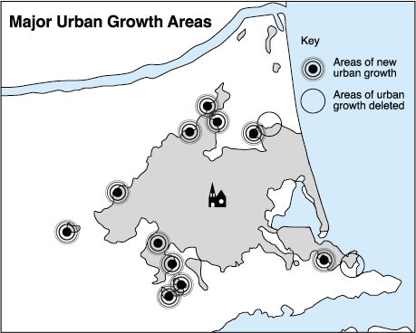 Major urban growth areas in Christchurch