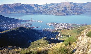 A view of Lyttelton Harbour from the Bridle Path on the Port Hills.