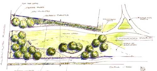 An artists sketch of the new landscaping at Linwood Park 