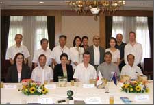 Mayor Garry Moore and Mayoress Pam Sharpe, and delegation, meet with the Mayor of Kurashiki, Mayor Furuichi, and his Councillors and senior executives.  Kurashiki, August 2005.