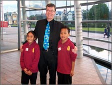 The Mayor at the opening of Our World with Shalom Iosefa and Semisi Puleiku from Rowley Primary School 
